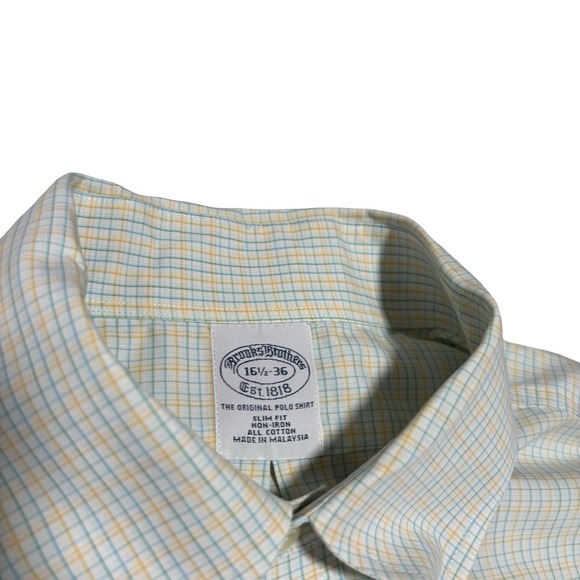 Brooks Brothers Dress Shirt 16.5-36 Check Slim Fit Non Iron Button Down 24x30 - Picture 6 of 6